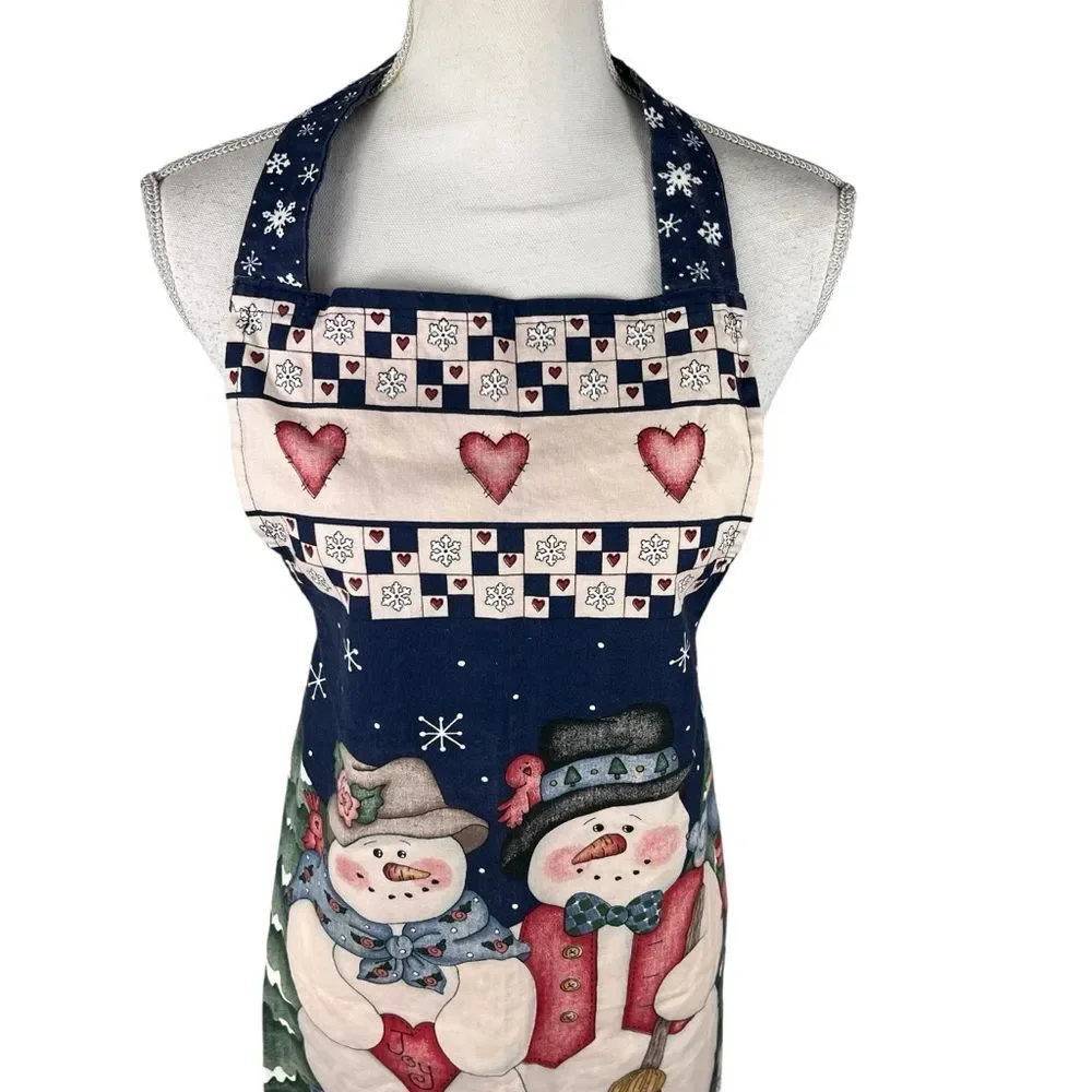 Winter Snowmen Birds Snow Apron Christmas Homemade Blue Cardinal Holiday